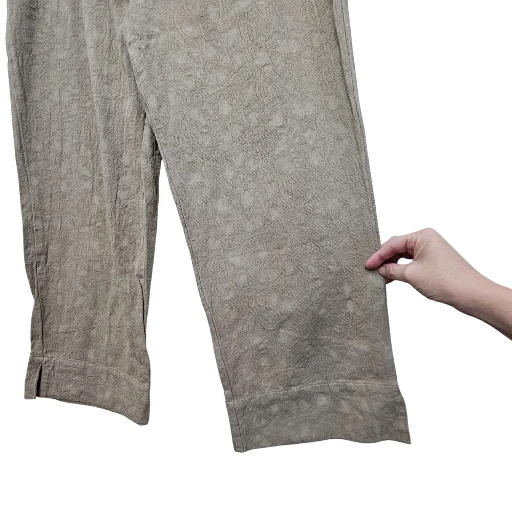 CP Shades Pants Womens L Green Cotton Jacquard Wide Leg Tie Waist Lagenlook Boho